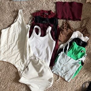 Mixed Ribbed Tank & Tube Top Bundle - White, Burgundy, Green, Black